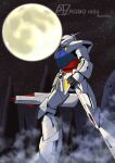  absurdres artist_name beam_rifle commentary_request energy_gun from_side full_moon gun gundam highres holding holding_gun holding_weapon mecha mecha_focus mobile_suit moon night no_humans outdoors robomito robot science_fiction solo standing star_(sky) turn_a_gundam turn_a_gundam_(mobile_suit) weapon yellow_eyes 