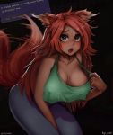  &lt;3 &lt;3_eyes 2020 absurd_res animal_humanoid blush bottomwear breasts canid canid_humanoid canine canine_humanoid clothed clothing english_text female fox_humanoid hi_res humanoid kofi_vanila mammal mammal_humanoid nipple_outline open_mouth pants tailwag terraria text uwu zoologist_(terraria) 