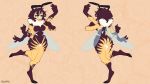  16:9 4_arms absurd_res ailaanne antennae_(anatomy) anthro arthropod bee blue_eyes female hi_res honey_bee hymenopteran insect jiji_seti model_sheet multi_arm multi_limb neck_tuft nude smile solo stripes tuft widescreen wings 