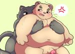  2020 absurd_res angry anthro balls belly blush domestic_cat duo felid feline felis genitals hi_res hug hugging_from_behind inigo_(kusosensei) kemono kusosensei male male/male mammal moobs navel overweight overweight_male penis rocky_(kusosensei) ursid 