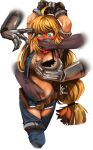  1girl absurdres ahoge angry aqua_eyes arms_up artist_name bandana bandana_around_neck belt black_bra blonde_hair bound bra brown_belt brown_gloves chaps covering_another's_mouth cowboy_western crop_top cropped_legs denim denim_jacket denim_shorts disembodied_arm fingering fingering_through_clothes gloves grabbing_another's_breast groping hair_tied_together hand_over_another's_mouth highres jacket kaneeru long_hair metal_skin midriff original red_bandana short_shorts shorts signature simple_background sleeveless solo star_(symbol) sweat tearing_up through_clothes torn_clothes underwear uneven_eyes veins veiny_arms white_background winona_west 
