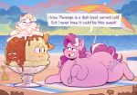  alternate_species apple_bloom_(mlp) beach big_butt butt cooler dessert dialogue diamond_tiara_(mlp) english_text equid equine female feral food food_creature friendship_is_magic group hi_res horse ice_cream mammal my_little_pony outside overweight pony ridiculouscake scootaloo_(mlp) seaside smile sweetie_belle_(mlp) text thick_thighs towel umbrella 