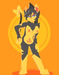  3_toes absurd_res akiba_(skweekers) anthro big_breasts black_body black_fur black_hair blue_hands blue_sclera breasts chest_tuft felid female frown fur genitals hair hand_on_hip hand_on_leg hand_on_thigh hi_res leaning looking_away luxray mammal nintendo nipples nude orange_body orange_fur pok&eacute;mon pok&eacute;mon_(species) pussy red_nipples red_nose skweekers solo standing striped_body striped_fur stripes toes tuft video_games yellow_body yellow_fur 