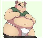  2020 absurd_res anthro belly blush bottomwear bulge clothed clothing hi_res humanoid_hands inigo_(kusosensei) kemono kusosensei male mammal navel open_shirt overweight overweight_male pants shirt simple_background solo topwear underwear ursid 