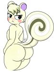  3:4 animal_crossing animal_humanoid anthro balls big_butt blush butt digital_media_(artwork) fur genitals girly ground_squirrel hair hi_res huge_butt humanoid looking_at_viewer male mammal marshal_(animal_crossing) nintendo nr_ac nude rodent sciurid simple_background solo thick_thighs video_games white_body white_fur 