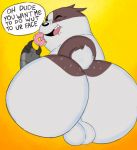  anthro backsack badger badgerclops balls big_butt butt cartoon_network cybernetics cyborg doughnut eating english_text eye_scar filthyopossum food genitals hi_res machine male mammal mao_mao:_heroes_of_pure_heart mustelid musteline overweight overweight_male scar solo text 