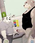  2020 anthro balls belly bulge clothing dumdum duo erection eyewear fur genitals glasses hi_res humanoid_genitalia humanoid_hands humanoid_penis kemono male mammal outside overweight overweight_male penis shirt surprise topwear ursid white_body white_fur 