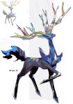  absurdres animal_focus antlers blue_eyes full_body highres horns karmaho no_humans official_art_inset pokemon pokemon_(creature) pokemon_focus tail xerneas 
