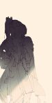  1boy 1girl arm_at_side armor belt blunt_ends bridal_gauntlets facing_another from_behind furisode genshin_impact hair_over_eyes hakama hakama_skirt hand_on_another's_back hand_up hetero high_ponytail hug japanese_armor japanese_clothes jinbaori kamisato_ayaka kimono kiss kissing_neck kote long_hair lrw_lrw medium_skirt obi pleated_skirt ponytail sash scaramouche_(genshin_impact) sepia short_sleeves shorts side_cape signature simple_background skirt sleeve_slit tassel wanderer_(genshin_impact) 