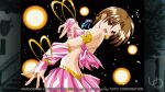  1girl 2000s_(style) :d anime_coloring atelier-moo breasts brown_eyes brown_hair dancer dancing earrings from_side game_cg glowing harem_outfit jewelry looking_at_viewer medium_breasts night non-web_source official_art open_mouth parted_hair patty_sole short_hair smile solo standing yuukyuu_gensoukyoku 