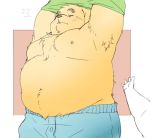  2020 anthro belly bottomwear canid canine canis clothing domestic_dog eyes_closed inunoshippo kemono male mammal moobs nipples overweight overweight_male shirt shorts solo_focus topwear undressing 
