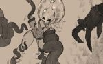  2020 anthro arthropod bound breasts digital_media_(artwork) female godseeker hi_res hollow_knight imminent_sex insect looking_back monochrome napalm_express non-mammal_breasts nude simple_background solo spread_legs spreading team_cherry tentacles video_games 