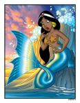 2005 alternate_species aquatic black_hair blue_body blue_scales breasts digital_media_(artwork) disney disney's_aladdin ear_piercing female fin hair humanoid humanoid_merfolk implied_transformation justinblong2003 merfolk mixed_media on_rock open_mouth outside photo_background photography_(artwork) piercing princess_jasmine_(disney) rock scales solo split_form surprised tail water