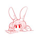  1girl :&gt; animal_ears bunny_ears bunny_girl closed_mouth drawing eyebrows_visible_through_hair fiz_(fizintine) fizintine holding holding_pencil looking_away monochrome original paper pencil sketch smile solo tongue tongue_out upper_body 