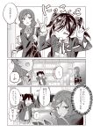  ... 2girls \m/ absurdres arms_up bag blush bookshelf bow bowtie breasts buttons chair closed_eyes commentary_request doorknob double-parted_bangs greyscale hands_up highres holding holding_staff inazuma_(elect_line) indoors jacket lapels long_sleeves love_live! love_live!_school_idol_project medium_hair monochrome multiple_girls nico_nico_nii nishikino_maki notched_lapels open_clothes open_jacket open_mouth otonokizaka_school_uniform pleated_skirt school_bag school_uniform skirt speech_bubble spoken_ellipsis staff table thought_bubble translation_request twintails winter_uniform yazawa_nico 