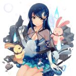  bad_link bare_shoulders black_capelet blue_boots blue_dress blue_hair boots bow breasts capelet cleavage crescent crescent_necklace dress elbow_gloves flashlight footwear_bow frilled_dress frills ghost gloves hitodama jewelry large_breasts long_hair looking_at_viewer luna_softeti multicolored_dress necklace orange_eyes rabbit rock see-through_capelet see-through_clothes sidelocks sitting siva_(executor) uchi_no_hime-sama_ga_ichiban_kawaii white_dress white_gloves 