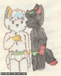 abdl alolan_form alolan_vulpix anthro black_body black_fur blue_eyes canid canine canis clothed clothing diaper duo fur generation_7_pokemon kissing_cheek male male/male mammal nintendo orange_ears orange_paws pokemon pokemon_(species) red_paws regional_form_(pokemon) talvi talvis_boyfriend thisistalvi underwear wearing_diaper white_body white_fur wolf