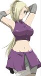  1girl blonde_hair breasts commentary_request fishnet_sleeves fishnets hair_over_one_eye highres large_breasts long_hair naruto_(series) nu1h5 ponytail solo topless_female yamanaka_ino 