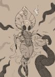  2020 absurd_res anthro arthropod breasts clothing digital_media_(artwork) female godseeker hi_res hollow_knight insect monochrome napalm_express non-mammal_breasts simple_background solo team_cherry tentacles torn_clothing video_games 