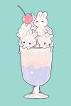  ayu_(mog) blue_background bunny cherry food fruit glass ice_cream no_humans original signature simple_background 
