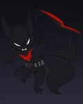2018 2_tails action_pose anthro batman batman_(series) batman_beyond biped black_background black_bodysuit black_clothing black_skinsuit bodysuit claws clenched_teeth clothed clothing cosplay dc_comics digitigrade fluffy_(kunomata) front_view fuf hi_res male meowstic_(male) multi_tail pose simple_background skinsuit solo tail teeth throwing throwing_weapon tight_clothing toe_claws white_eyes