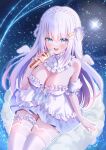  1girl :d absurdres angel_wings arm_strap bare_shoulders blue_eyes blush braid breasts bustier cleavage cleavage_cutout clothing_cutout collar commentary_request commission crown_braid detached_wings dress frilled_bustier frilled_collar frills garimayo hair_ornament hair_rings highres holding holding_microphone indie_virtual_youtuber large_breasts long_hair looking_at_viewer microphone mini_wings open_mouth ribbon shiroha_nemu skeb_commission smile solo star_(symbol) star_hair_ornament star_o-ring thigh_strap thighhighs virtual_youtuber white_bustier white_dress white_thighhighs wings 