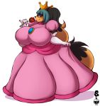  absurd_res anthro big_breasts breasts canid canine canis clothing cosplay crown domestic_dog dress eyewear female flower glasses hi_res huge_breasts mammal mario_bros nintendo plant princess_peach rose_(flower) solo superix video_games zoey_(jwinkz) 