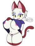  3:4 animal_crossing anthro areola big_breasts breasts clothed clothing digital_media_(artwork) domestic_cat felid feline felis female fur hair hi_res huge_breasts looking_at_viewer mammal nintendo nr_ac olivia_(animal_crossing) panties simple_background smile solo text thick_thighs underwear video_games white_body white_fur 