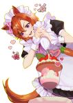  1girl animal_ears apron black_dress blush bow breasts carrot dress ear_bow food fruit hair_between_eyes highres holding holding_pastry_bag horse_ears horse_girl horse_tail maid maid_apron maid_headdress open_mouth orange_hair orange_tail parfait pastry_bag pink_bow purple_eyes short_hair short_sleeves smile solo strawberry t.m._opera_o_(umamusume) tail teeth toryo_(yukhop_961) umamusume upper_teeth_only white_apron white_headdress white_wrist_cuffs wrist_cuffs 