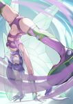  1girl :d absurdres arm_warmers armpits belt bikini boots breasts butterfly_hair_ornament butterfly_wings cleavage commentary covered_eyes digimon digimon_(creature) elbow_gloves facial_mark fairimon garter_straps gloves grey_gloves hair_ornament hairband handstand head-mounted_display highres insect_wings long_hair medium_breasts navel open_mouth parted_bangs pingfan_de_mao purple_arm_warmers purple_belt purple_bikini purple_boots purple_hair purple_hairband shoulder_pads skindentation smile solo stomach strapless strapless_bikini swimsuit thigh_boots upside-down visible_air wings 