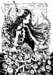  1girl absurdres black_hair boat cephalopod_eyes crowd eudetenis faceless fingernails flat_chest greyscale highleg highleg_one-piece_swimsuit highres long_fingernails long_hair looking_ahead monochrome monster_girl ocean one-piece_swimsuit original parted_bangs parted_lips partially_submerged scylla slime_(substance) solo solo_focus spiked_bodysuit spikes suction_cups swimsuit tentacles traditional_media very_long_hair watercraft wet wide_hips 