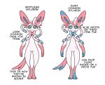 2025 ambiguous_gender anthro black_text blue_body blue_eyes blue_fur blue_inner_ear bow_(anatomy) closed_smile duo eeveelution english_text fur generation_6_pokemon heart_(marking) heart_symbol hi_res markings mouth_closed nintendo odeko-yma pink_body pink_fur pink_tail pokemon pokemon_(species) pokemorph ribbons_(anatomy) simple_background smile standing sylveon tail text white_background white_body white_fur