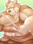  2020 3:4 anthro canid canine canis clothing domestic_dog hi_res humanoid_hands kemono male mammal overweight overweight_male robe simple_background solo weapon zapapanda 