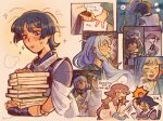  >_< 2boys 2girls against_wall alternate_costume alternate_hairstyle alternate_universe animal_ears arm_at_side arm_up armor arms_around_neck artist_name black_hair blank_eyes blunt_ends blush book book_stack bow cat_boy cat_ears cat_tail choppy_bangs clenched_hand closed_mouth cloud cloudy_sky constricted_pupils doll_joints earrings eyachim eyeliner facing_another facing_viewer fang feathers fingernails flying_sweatdrops fox_ears fox_girl genshin_impact gold_earrings green_haori green_sleeves grey_bow hair_down haori happy head_bump head_on_another's_shoulder hetero hiding highres holding holding_book holding_finger imagining japanese_armor japanese_clothes jewelry joints kamisato_ayaka kariginu kosode kote kurokote layered_sleeves leaning_on_person long_sleeves looking_up lower_teeth_only makeup miko mole mole_on_neck multiple_boys multiple_girls night open_hand open_mouth pink_hair pinky_out pom_pom_(clothes) purple_eyes purple_sleeves red_eyeliner red_lips red_sleeves scaramouche_(genshin_impact) scaramouche_(kabukimono)_(genshin_impact) short_sleeves sky sleeping smack string sweatdrop tail tearing_up teeth tongue triangle_mouth white_hair white_sleeves wide-eyed wide_sleeves yae_miko yellow_feathers 