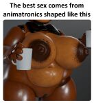 3d_(artwork) animatronic anthro areola bear big_breasts black_bow_tie black_nose bow_tie breasts brown_areola brown_body brown_nipples container crossgender cup digital_media_(artwork) female five_nights_at_freddy's five_nights_at_freddy's_2 genitals grey_background hi_res holding_container holding_cup holding_object huge_breasts innie_vulva machine mammal navel nipples nude octal plump_labia robot scottgames simple_background solo text thick_thighs toy_freddy_(fnaf) vulva wide_hips