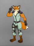  anthro barefoot bulge canid canine clothing epic_games fennix_(fortnite) fo fortnite fox gloves handwear humanoid hyper male mammal muscular overalls solo unknown_artist video_games 