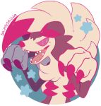  2016 alpha_channel ambiguous_gender anthro claws fur hair lycanroc midnight_lycanroc nintendo open_mouth pink_claws pink_nose pok&eacute;mon pok&eacute;mon_(species) sharp_teeth signature simple_background skippyskiddo star teeth tongue transparent_background video_games white_body white_fur white_hair 