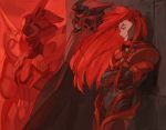  1boy against_wall armor covered_navel crossed_arms highres id_(xenogears) long_hair mecha profile red_armor red_hair red_theme standing very_long_hair xenogears 