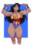  1girl absurdres amazon_warrior black_hair bracer breasts dc_comics drakkaiart gold_tiara highres large_breasts long_hair muscular muscular_female solo superhero_costume tiara wonder_woman wonder_woman_(series) 