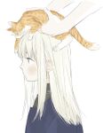  1girl animal_on_head bangs blonde_hair blush cat cat_on_head child dungeon_meshi falin_thorden from_side frs2 highres long_hair on_head out_of_frame profile sidelocks solo_focus yellow_eyes younger 