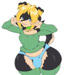  anthro blue_eyes bulge canid canine canis clothed clothing collar desi domestic_dog girly hi_res looking_at_viewer male mammal simple_background solo thecon thick_thighs white_background wide_hips 