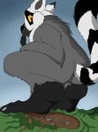  2020 anthro earth_damage footprint fur lemur macro male mammal multicolored_body multicolored_fur nude open_mouth primate rear_view sky solo strepsirrhine vegabone yellow_eyes 