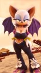  3d_(artwork) absurd_res beach bracelet breasts chiropteran cleavage clothed clothing digital_media_(artwork) female fully_clothed gloves handwear hi_res jewelry looking_at_viewer mammal rouge_the_bat seaside smile solo sonic_the_hedgehog_(series) sonicfoxhound wings 