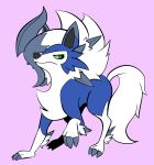  3_toes absol absurd_res ambiguous_gender blue_body blue_fur claws digitigrade feral fluffy fur green_eyes hi_res hybrid lycanroc mendobear nintendo pok&eacute;mon pok&eacute;mon_(species) solo toes video_games 