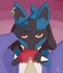  bodily_fluids canid canine cum cum_in_mouth cum_inside delphox ear_piercing ear_ring eyes_closed first_person_view fox genital_fluids hand_on_head hi_res looking_at_viewer looking_down lucario mammal nintendo oral oral_penetration penetration piercing pok&eacute;mon pok&eacute;mon_(species) red_eyes simple_shading temiest video_games 