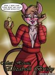  anthro award blush breasts buckteeth cleavage_cutout clothed clothing dialogue don_bluth dress english_text eyes_closed female hi_res mammal mature_female mouse mrs._brisby murid murine open_mouth open_smile rodent sketchybug smile solo teeth text the_secret_of_nimh trophy 