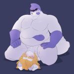  absurd_res asgore_dreemurr barazoku beard blonde_hair blush boss_monster bovid caprine darkner deltarune duo facial_hair fellatio fur genitals hair hi_res horn king_spade long_ears male male/male mammal multi_mouth open_mouth oral overweight overweight_male penile penis redeyedgazer royalty sex simple_background smile stomach_mouth teeth tongue tongue_out undertale video_games white_body white_fur 