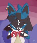  bodily_fluids canid canine cum cum_in_mouth cum_inside delphox ear_piercing ear_ring eyes_closed first_person_view fox genital_fluids hand_on_head hi_res looking_down lucario mammal nintendo oral oral_penetration penetration piercing pok&eacute;mon pok&eacute;mon_(species) simple_shading temiest video_games 