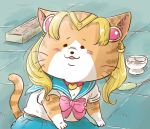  2020 ambiguous_gender blonde_hair blush cat_toy clothed clothing countershade_face countershading domestic_cat ear_piercing felid feline felis feral fully_clothed fur gloves_(marking) hair jewelry mammal markings meme nigoshimamugi orange_body orange_fur paws piercing pigtails sailor_moon_(character) sailor_moon_(series) sailor_moon_redraw_challenge sailor_uniform solo stripes tabby_cat tabbycat toony whiskers 