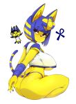  2020 absurd_res animal_crossing ankha_(animal_crossing) anthro big_breasts big_butt blue_hair breasts butt clothed clothing domestic_cat egyptian felid feline felis female hair half-closed_eyes hi_res humor looking_at_viewer mammal narrowed_eyes nintendo short_hair simple_background slugbox topwear under_boob underwear uraeus video_games white_background 